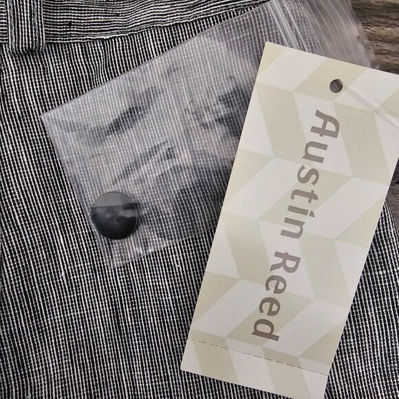 Austin Reed New 100% Linen High Waist Black And White Flat Front Chino Pants - Picture 10 of 10